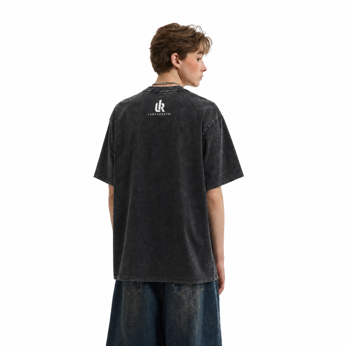 LAWLESSROW Retro Rainbow Dancing Skeletons Washed Black Oversized T-Shirt