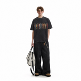 LAWLESSROW Retro Rainbow Dancing Skeletons Washed Black Oversized T-Shirt