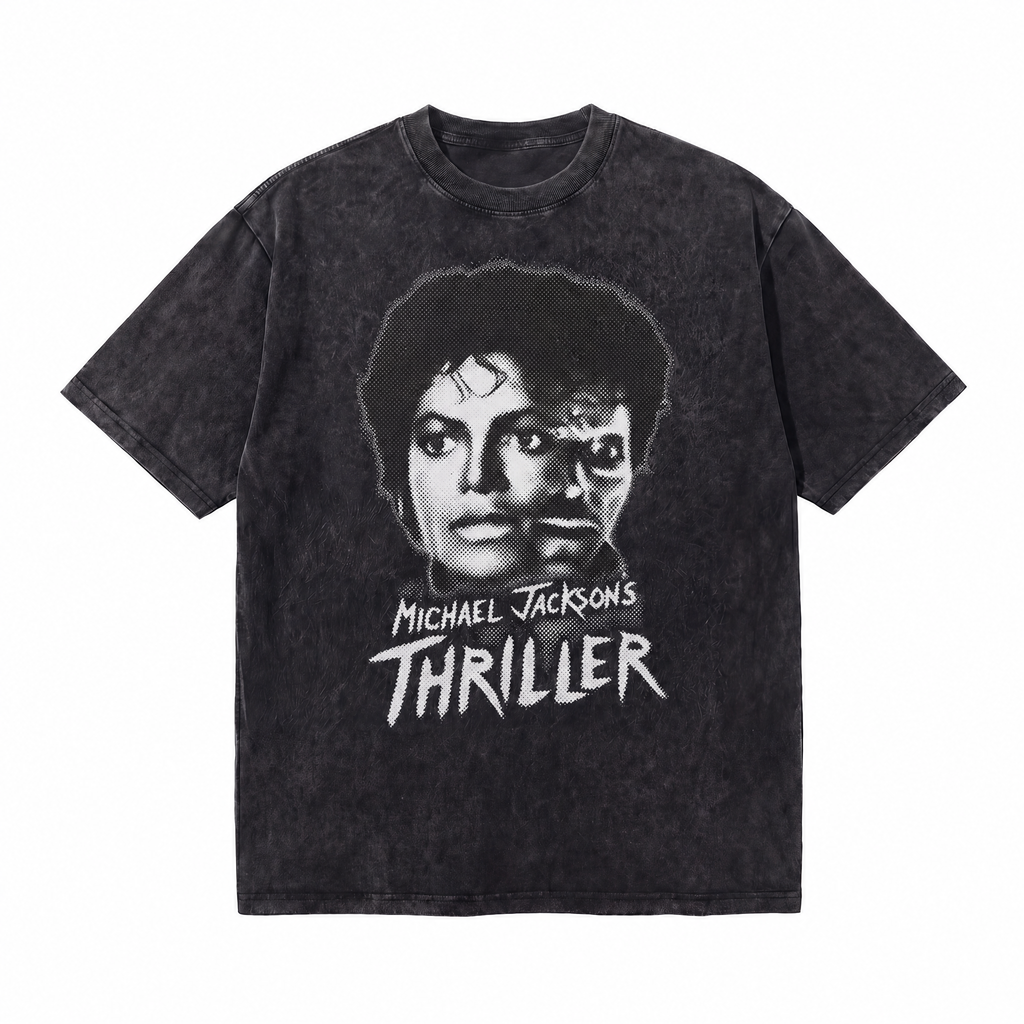 Michael Jackson Thriller Washed Black Oversized T-Shirt | Retro King of Pop Tee