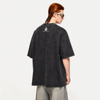 Retro Cartoon Stamp Collage Washed Black Oversized T-Shirt | 70s Groovy Streetwear Tee