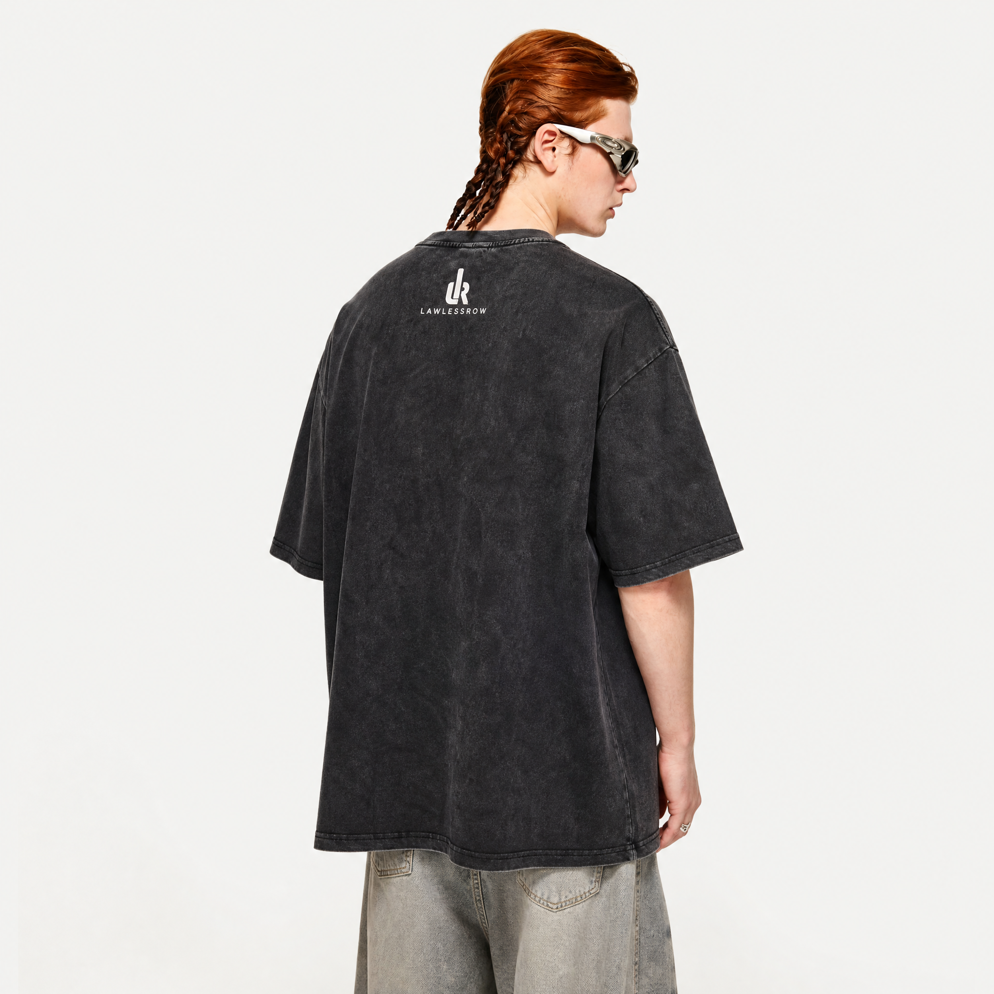 Retro Cartoon Stamp Collage Washed Black Oversized T-Shirt | 70s Groovy Streetwear Tee