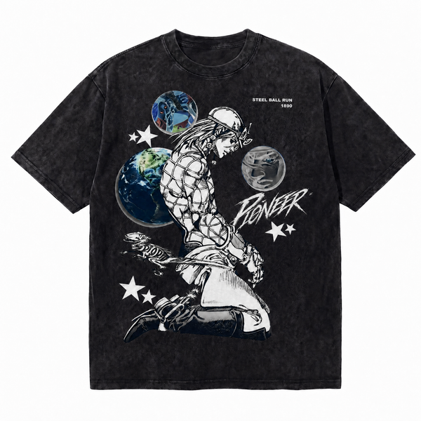 LAWLESSROW Steel Ball Run Johnny Joestar Washed Black Oversized T-Shirt