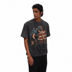 American Flag Road Cyclist Washed Black Oversized T-Shirt | Patriotic USA Biker Graphic Tee