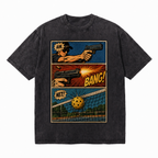 Aim Bang Net Pickleball Comic Washed Black Oversized T-Shirt | Retro Pop Art Tee