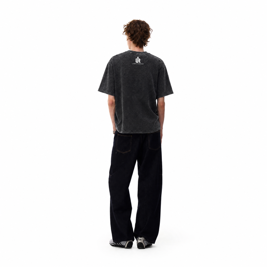 Start Again Skateboard Silhouette Washed Black Oversized T-Shirt | Streetwear Grunge Tee