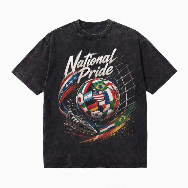 Vintage World Cup “National Pride” Soccer Graphic Tee | International Flags Washed Oversized Streetwear T-Shirt Hover Image