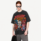 Ballin' My Way Mascot Collage Washed Black Oversized T-Shirt | Retro Sports Streetwear Tee