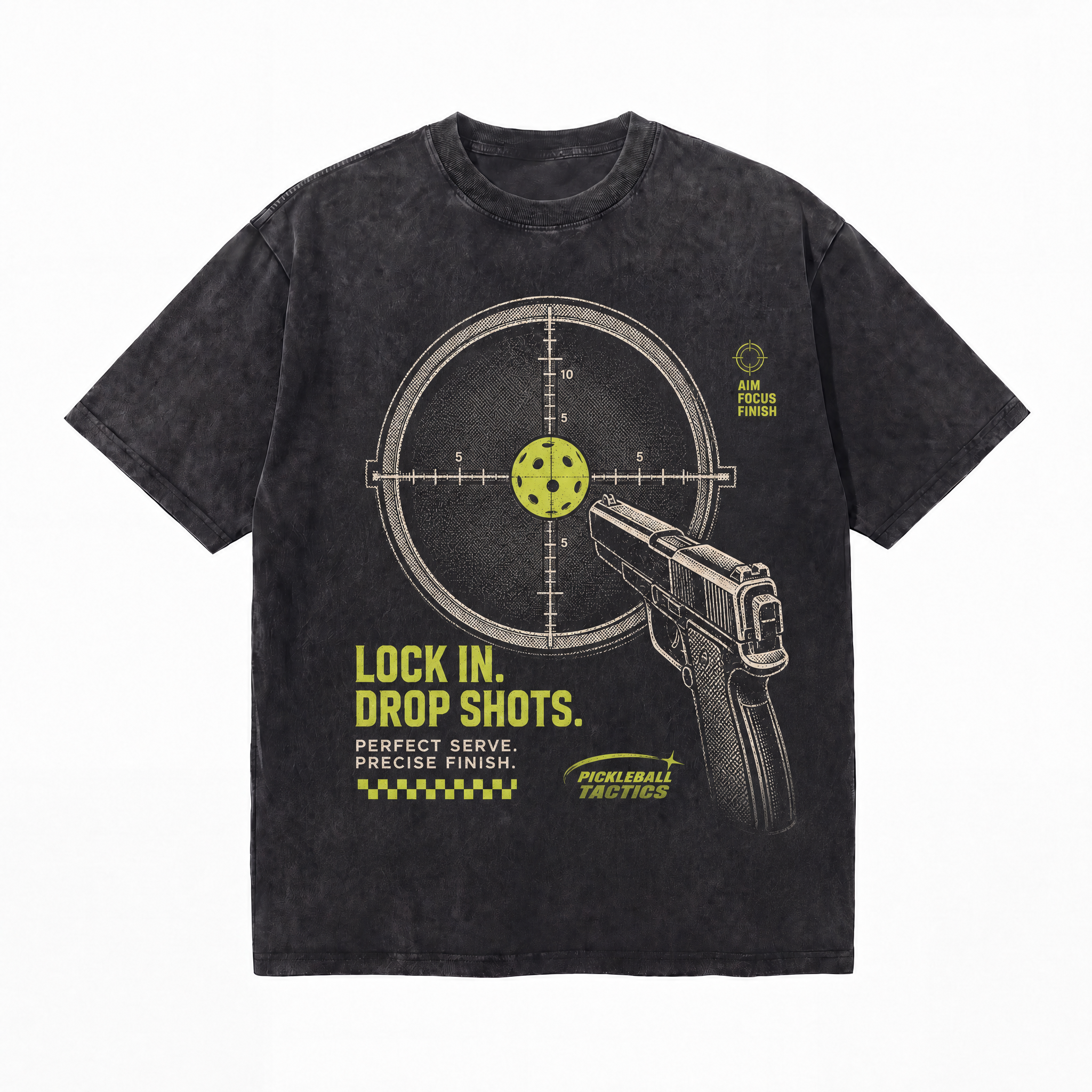 Lock In Drop Shots Pickleball Washed Black Oversized T-Shirt | Tactical Court Tee