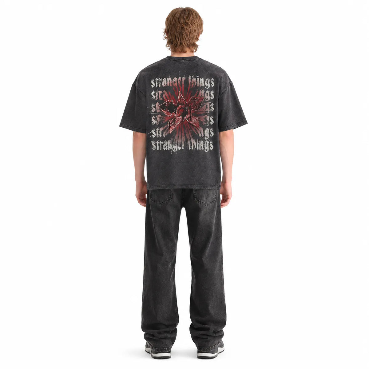 LAWLESSROW Stranger Things Demogorgon Gothic Text Vintage Acid Wash Tee