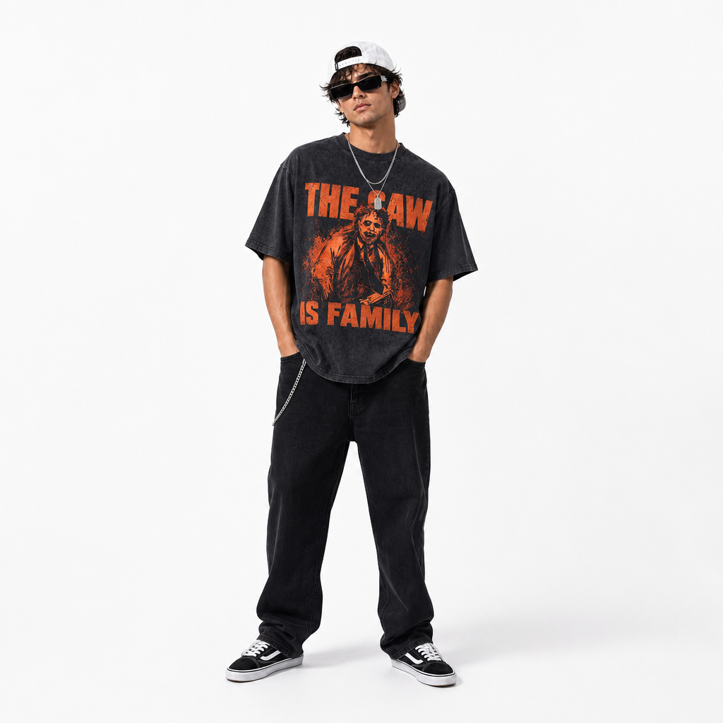 LAWLESSROW The Saw Is Family Leatherface Vintage Acid Wash Tee