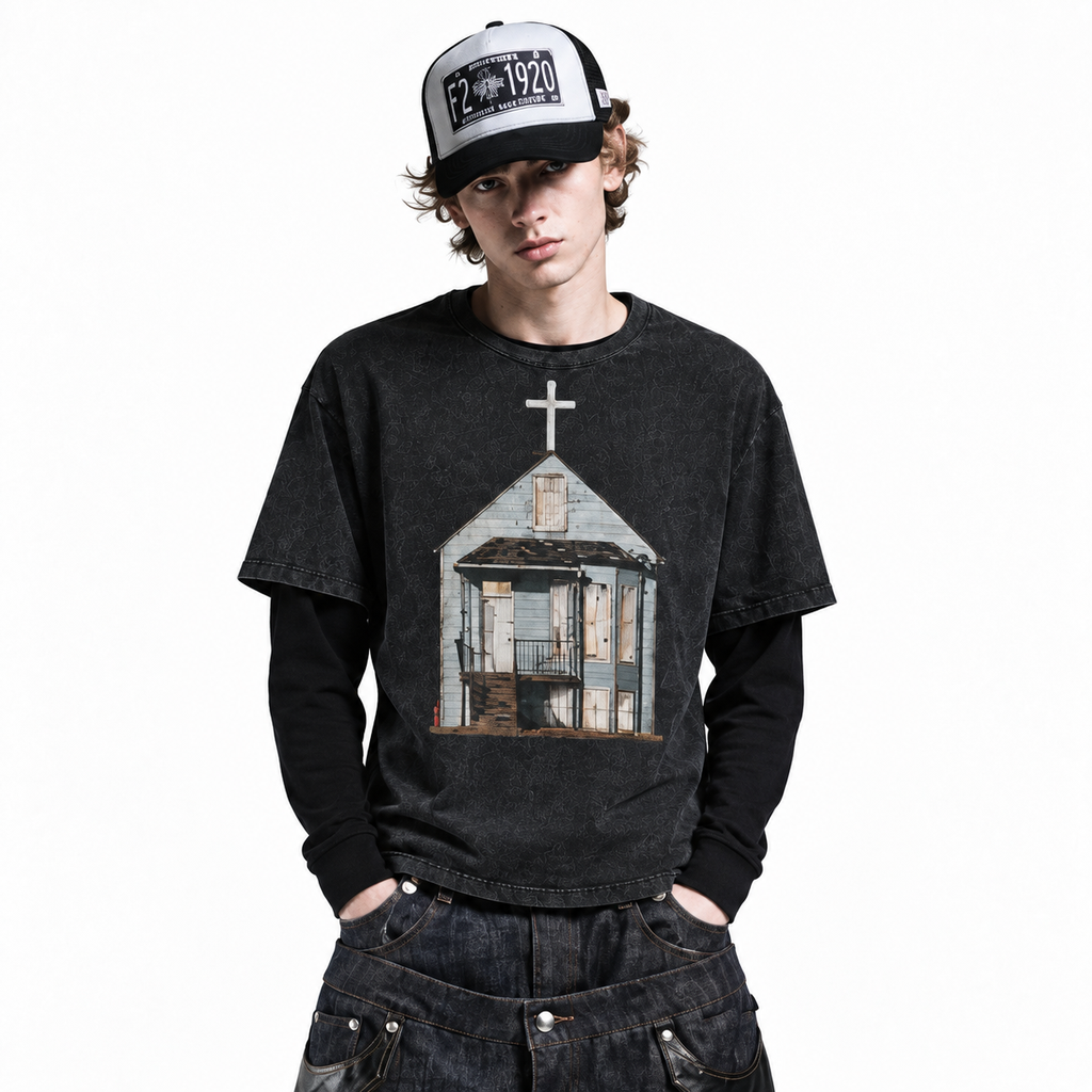 LAWLESSROW kanye west DONDA House Black Acid Wash Tee