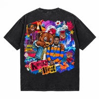 LAWLESSROW kanye west Dropout Bear Vintage Black Acid Wash Tee