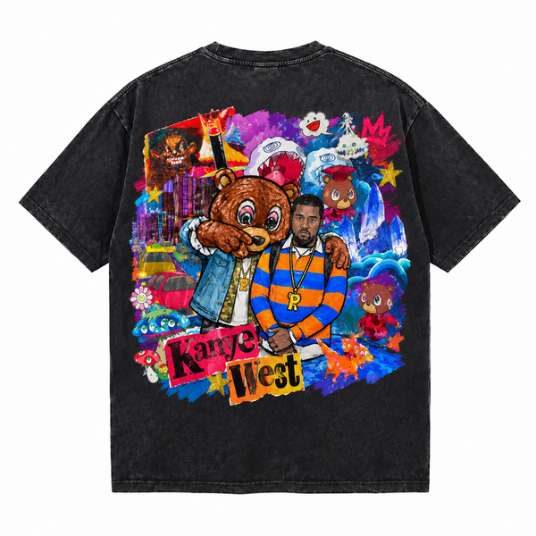 LAWLESSROW kanye west Dropout Bear Vintage Black Acid Wash Tee