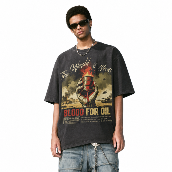 LAWLESSROW Blood For Oil The World Is Yours Vintage Protest Tee - hover