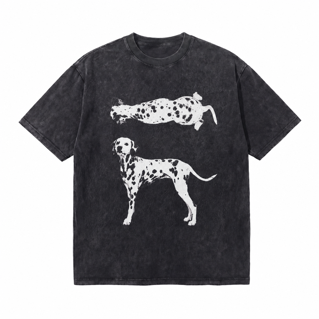 LAWLESS ROW Dual Dalmatian Graphic Vintage Washed Tee