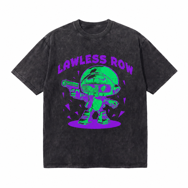 LAWLESS ROW Cyber Mech Neon Graphic Vintage Washed Tee