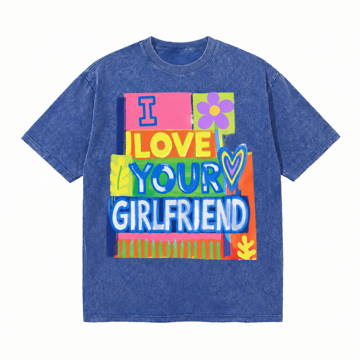 LAWLESSROW I Love Your Girlfriend Block Art Vintage Acid Wash Tee
