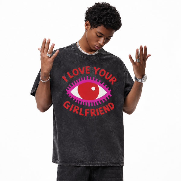 LAWLESSROW I Love Your Girlfriend Eye Graphic Vintage Acid Wash Tee - hover