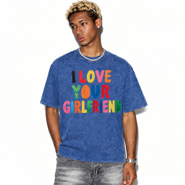LAWLESSROW I Love Your Girlfriend Paint Stroke Vintage Acid Wash Tee - hover
