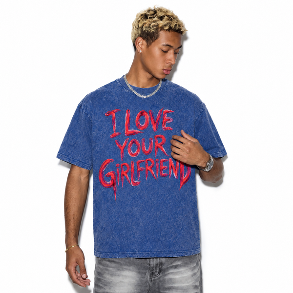 LAWLESSROW I Love Your Girlfriend Blood Red Brush Vintage Acid Wash Tee - hover