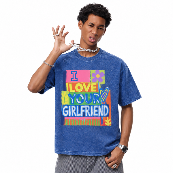 LAWLESSROW I Love Your Girlfriend Block Art Vintage Acid Wash Tee - hover