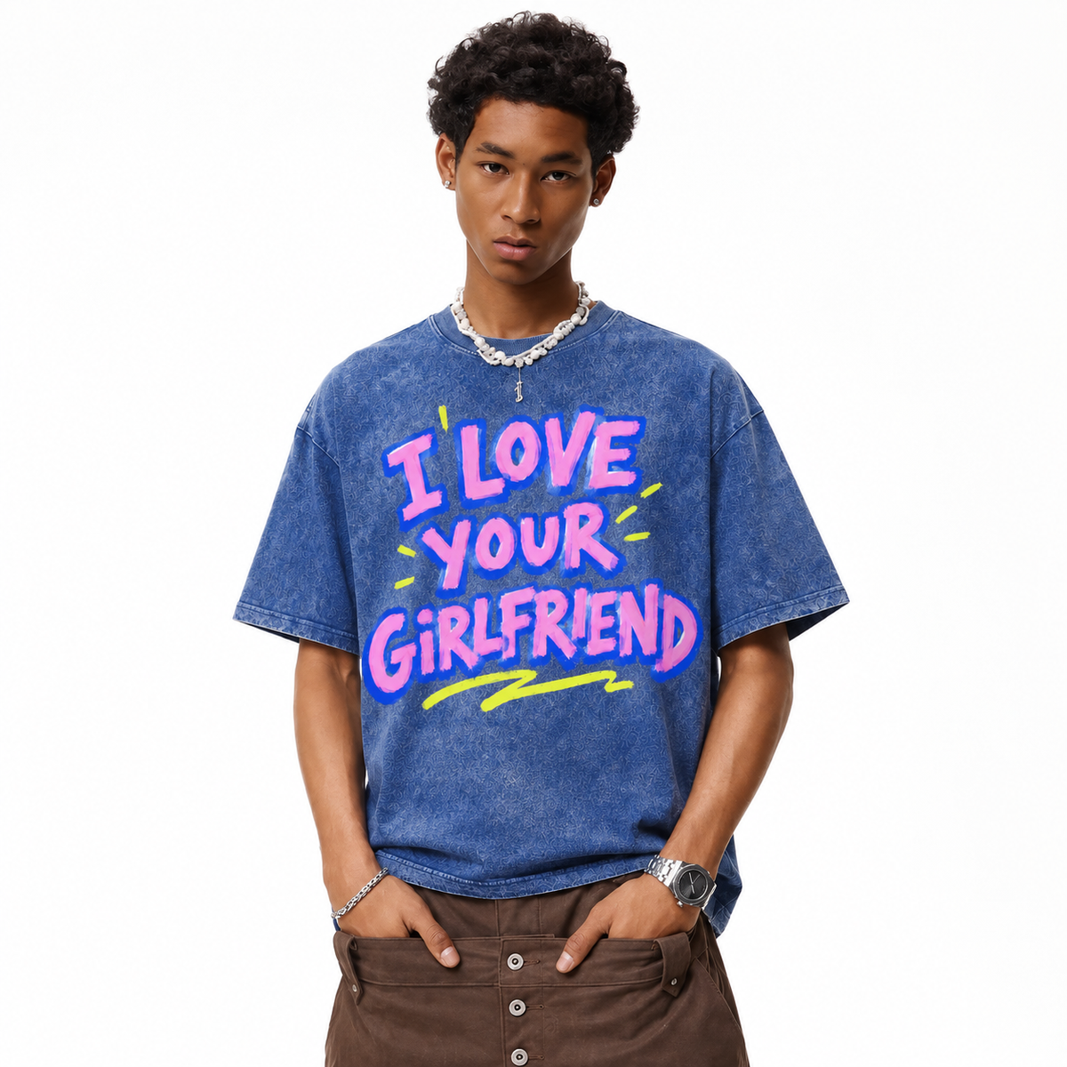 LAWLESSROW I Love Your Girlfriend Graffiti Paint Vintage Acid Wash Tee