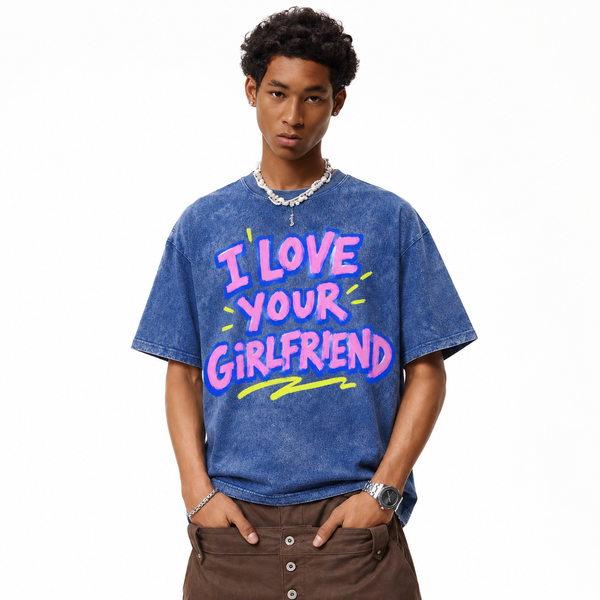 LAWLESSROW I Love Your Girlfriend Graffiti Paint Vintage Acid Wash Tee - hover