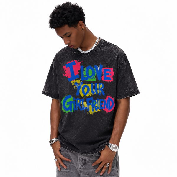 LAWLESSROW I Love Your Girlfriend Paint Splash Vintage Acid Wash Tee - hover