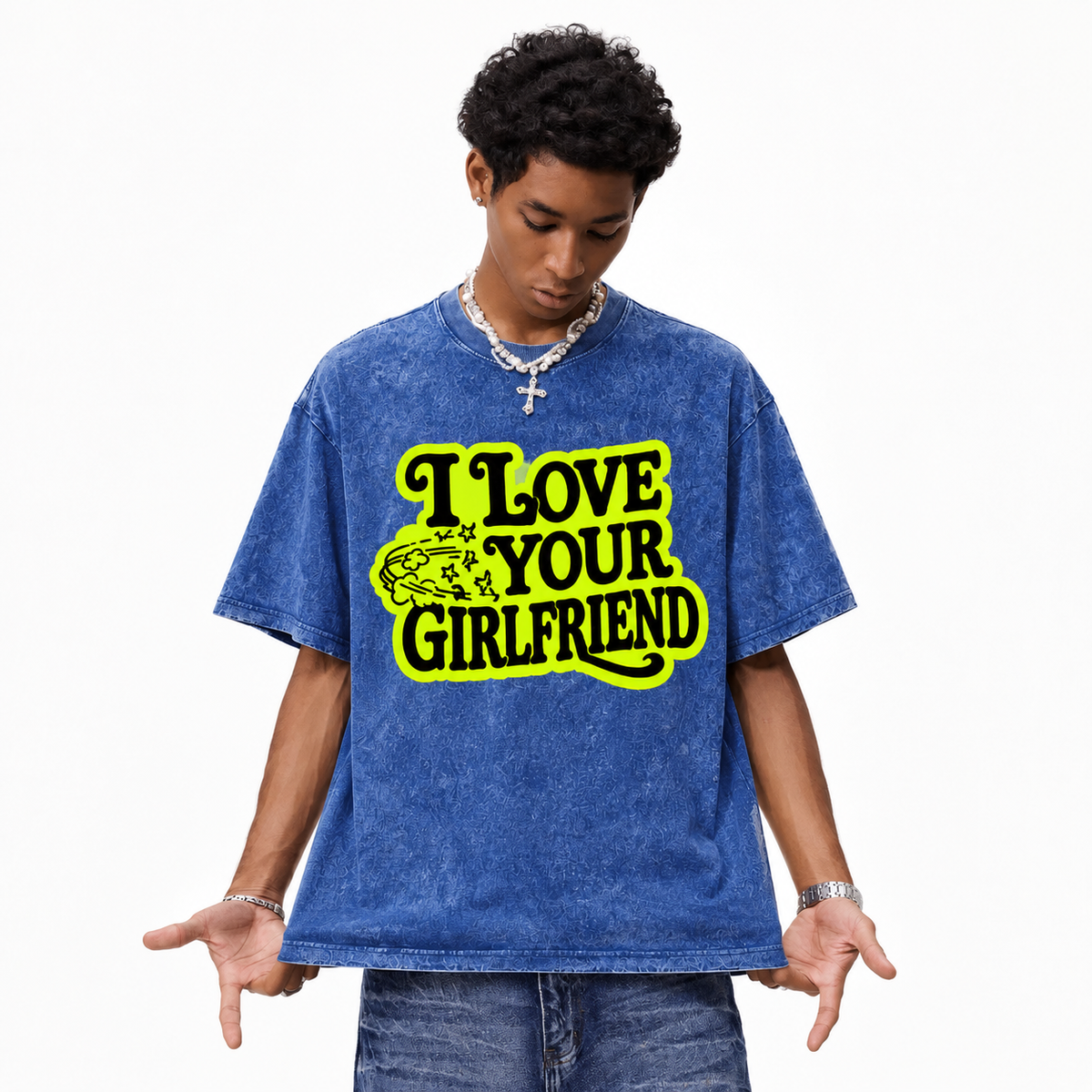 LAWLESSROW I Love Your Girlfriend Retro Script Vintage Acid Wash Tee