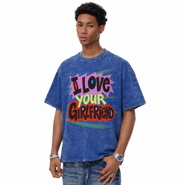 LAWLESSROW I Love Your Girlfriend Comic Pop Vintage Acid Wash Tee - hover
