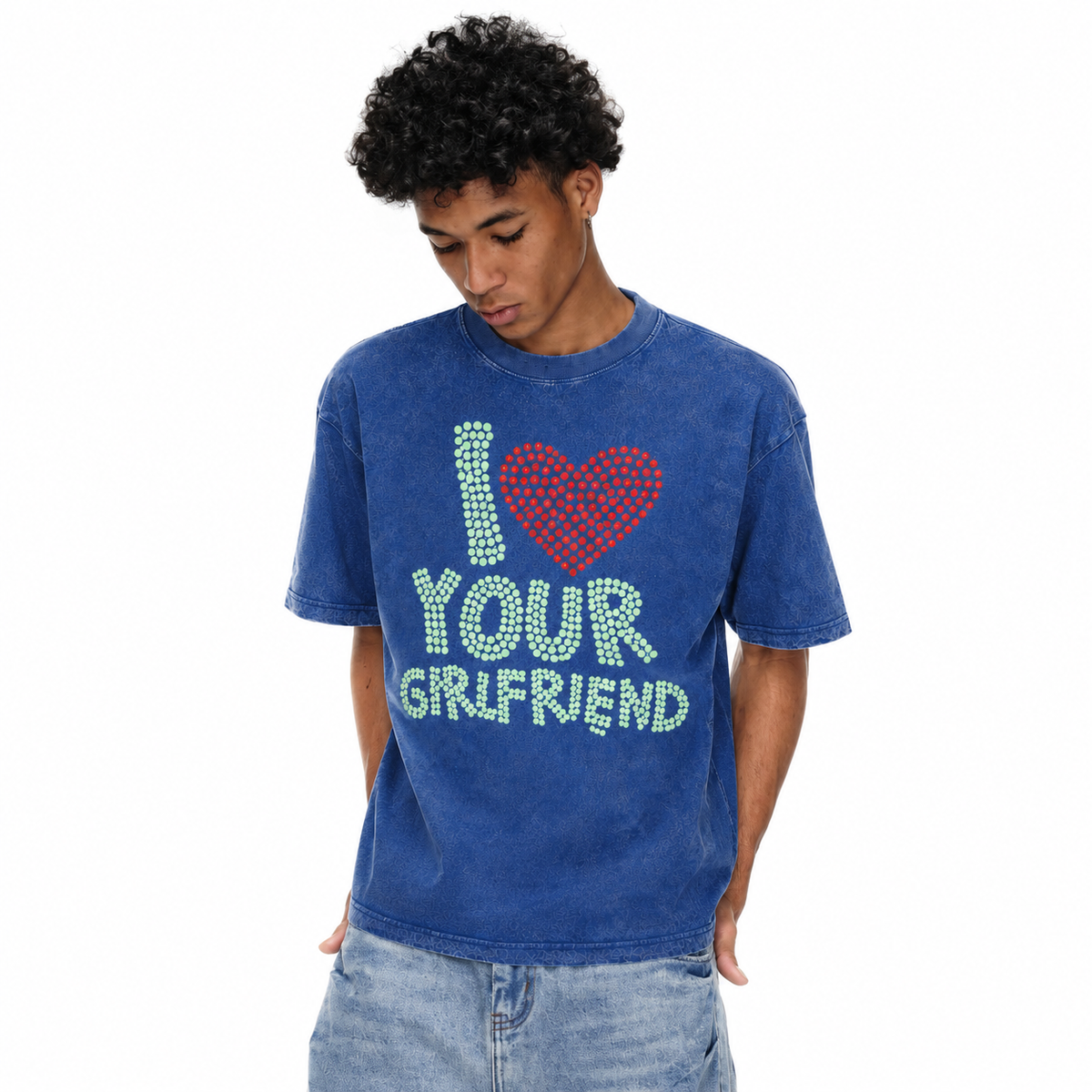 LAWLESSROW I Love Your Girlfriend Dot Mosaic Vintage Acid Wash Tee