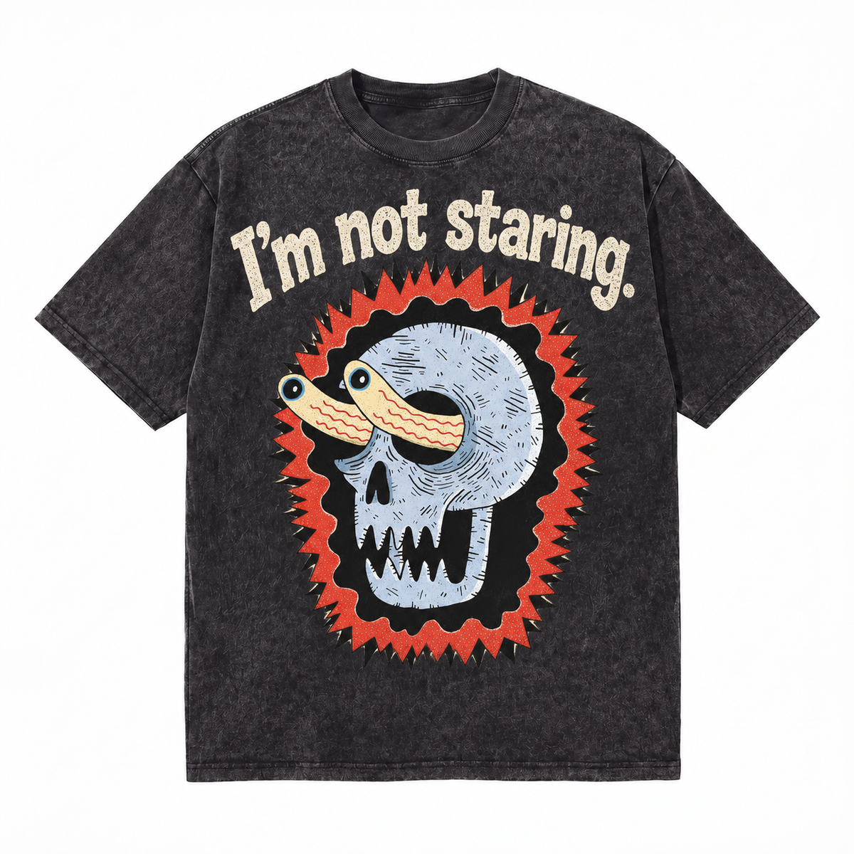 LAWLESSROW I'm Not Staring Skull Vintage Acid Wash Tee