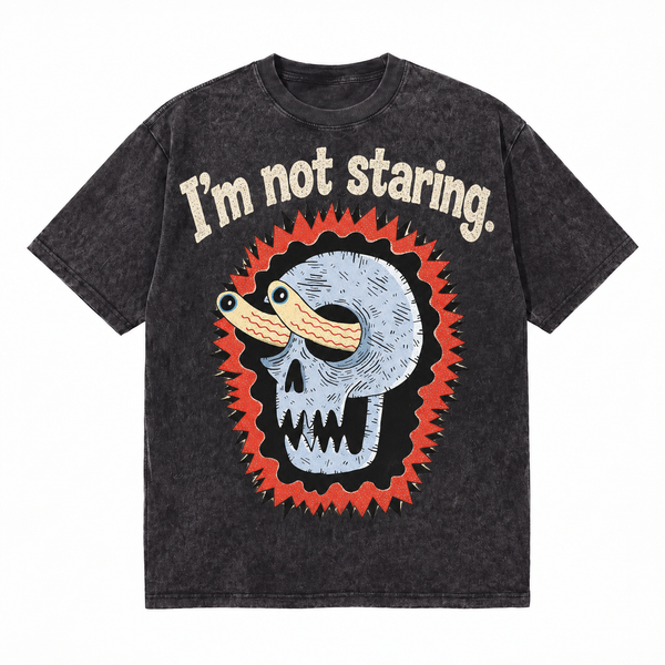 LAWLESSROW I'm Not Staring Skull Vintage Acid Wash Tee