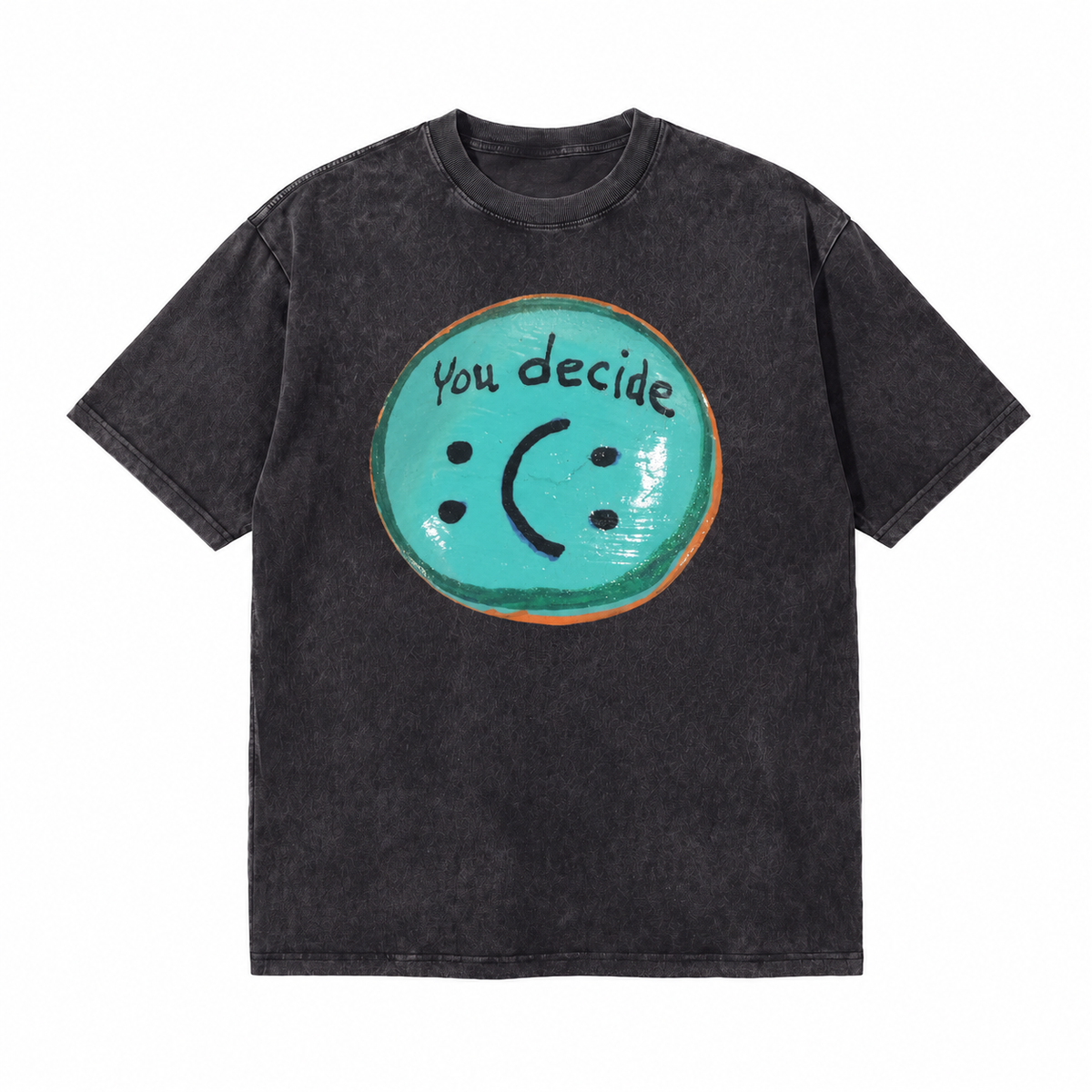 LAWLESSROW You Decide Split Smiley Vintage Acid Wash Tee