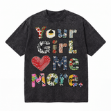 LAWLESSROW Your Girl Loves Me More Patchwork Vintage Acid Wash Tee