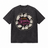LAWLESSROW Stay Spooky Ghost Circle Vintage Acid Wash Tee
