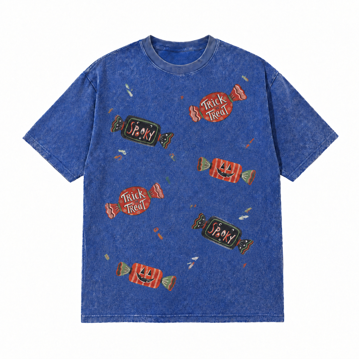 LAWLESSROW Halloween Trick Or Treat Candy Scatter Vintage Acid Wash Tee