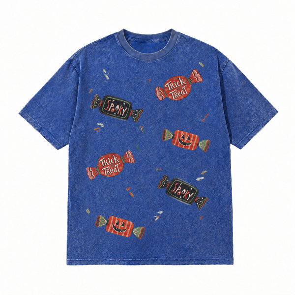 LAWLESSROW Halloween Trick Or Treat Candy Scatter Vintage Acid Wash Tee - hover