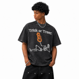LAWLESSROW Trick or Treat Skeleton Pumpkin Vintage Acid Wash Tee