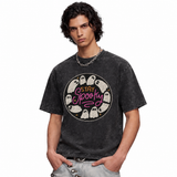 LAWLESSROW Stay Spooky Ghost Circle Vintage Acid Wash Tee