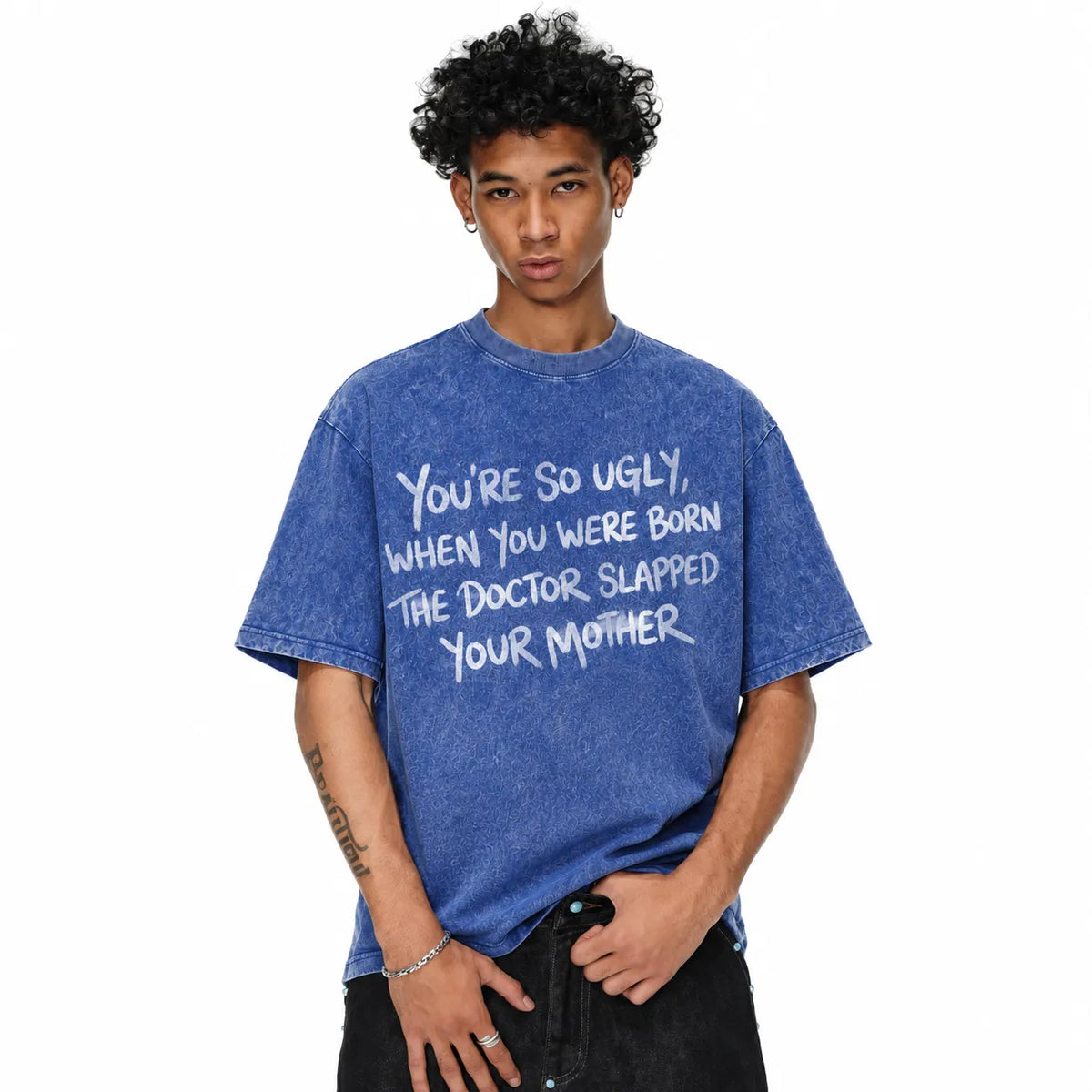 LAWLESSROW "You're So Ugly" Slogan Vintage Acid Wash Tee