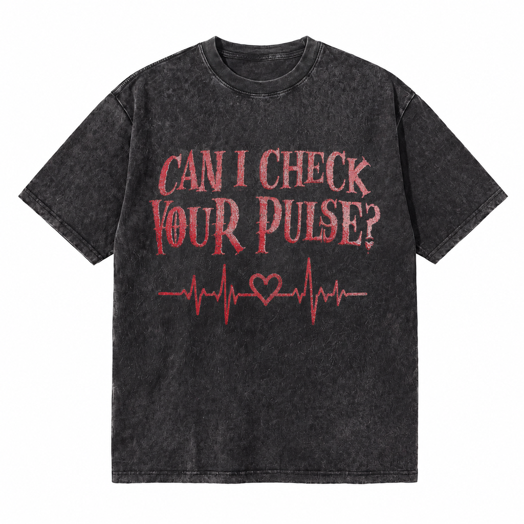 LAWLESSROW Can I Check Your Pulse Gothic Heartbeat Vintage Acid Wash Tee