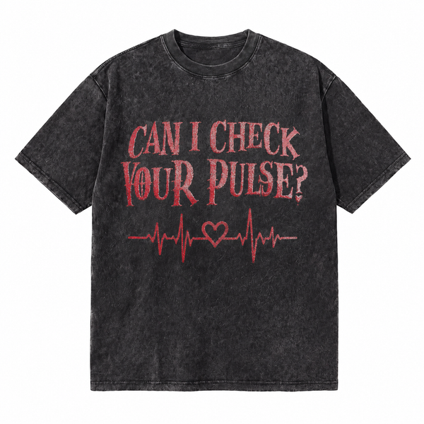 LAWLESSROW Can I Check Your Pulse Gothic Heartbeat Vintage Acid Wash Tee