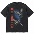 Vintage Acid Wash Roll Together Skate Dove Graphic Tee | Retro Street Skate Culture Unisex Oversized High-Quality Cotton Blend Streetwear T-Shirt