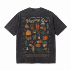 Vintage Acid Wash A Climber's Guide To Vegging Out Cartoon Vegetable Graphic Tee | Rock Climbing Vegan Unisex Oversized Heavy Cotton Streetwear T-Shirt