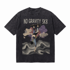 Vintage Acid Wash No Gravity Sk8 Abstract Skate Graphic Tee | Minimal Surreal Skateboarding Unisex Oversized Heavy Cotton Streetwear T-Shirt