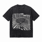 Vintage Acid Wash Skate Into The Void Optical Illusion Striped Skate Graphic Tee | Cyber Off Grid Monochrome Skateboarding Unisex Oversized Heavy Cotton Streetwear T-Shirt