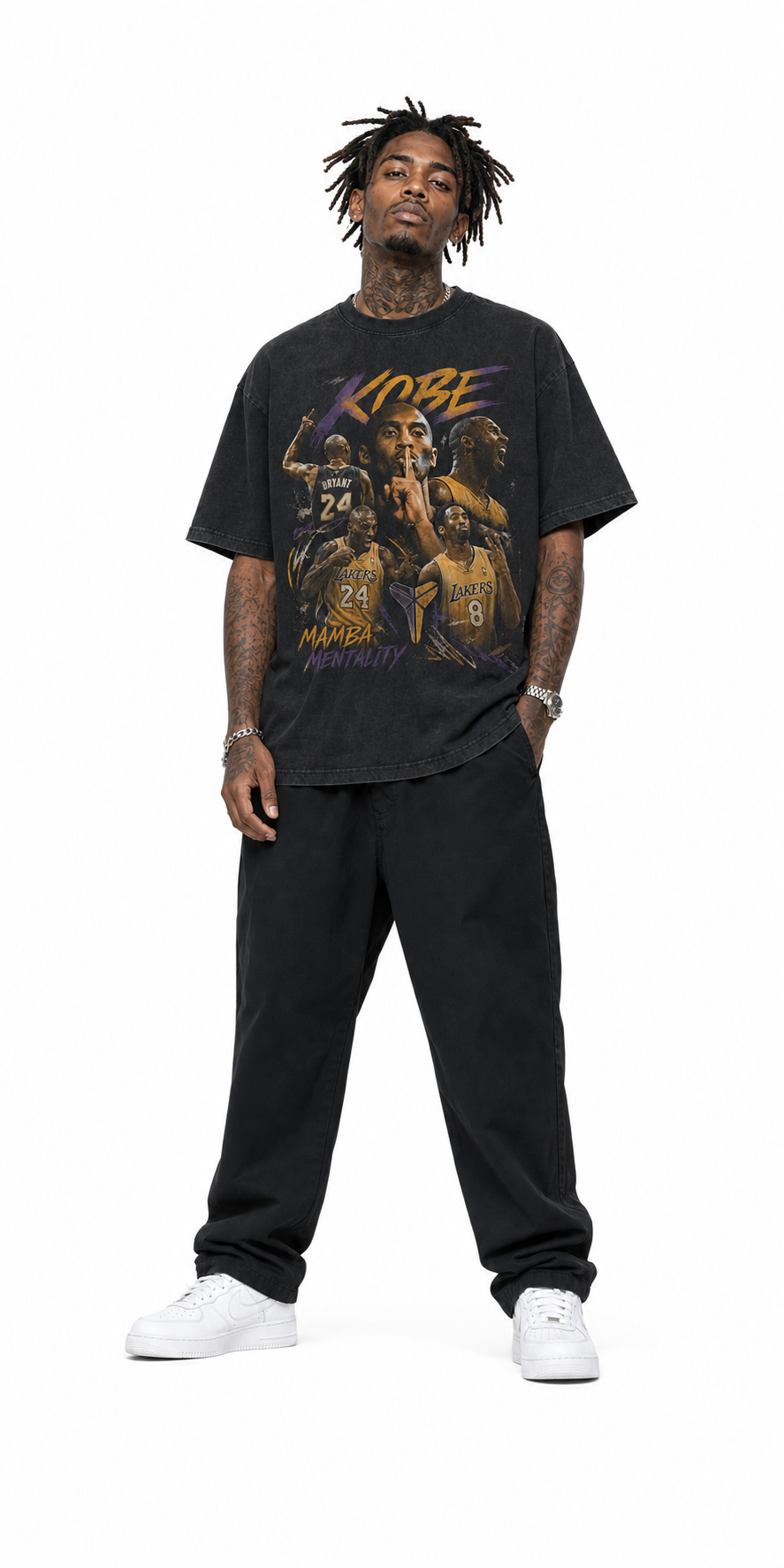 Vintage Acid Wash Kobe Mamba Mentality Graphic Tee | Retro Basketball Unisex Oversized Heavy Cotton Lakers Streetwear T-Shirt