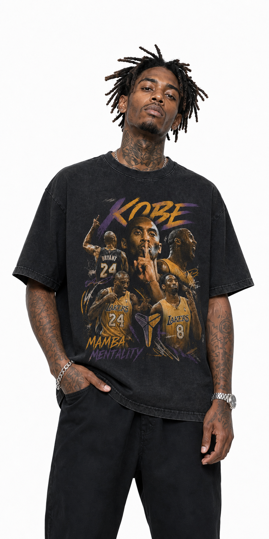 Vintage Acid Wash Kobe Mamba Mentality Graphic Tee | Retro Basketball Unisex Oversized Heavy Cotton Lakers Streetwear T-Shirt