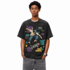 Vintage Acid Wash 90s Pixel Skate Player Graphic Tee | Retro Arcade Skateboarding Unisex Oversized Heavy Cotton Streetwear T-Shirt